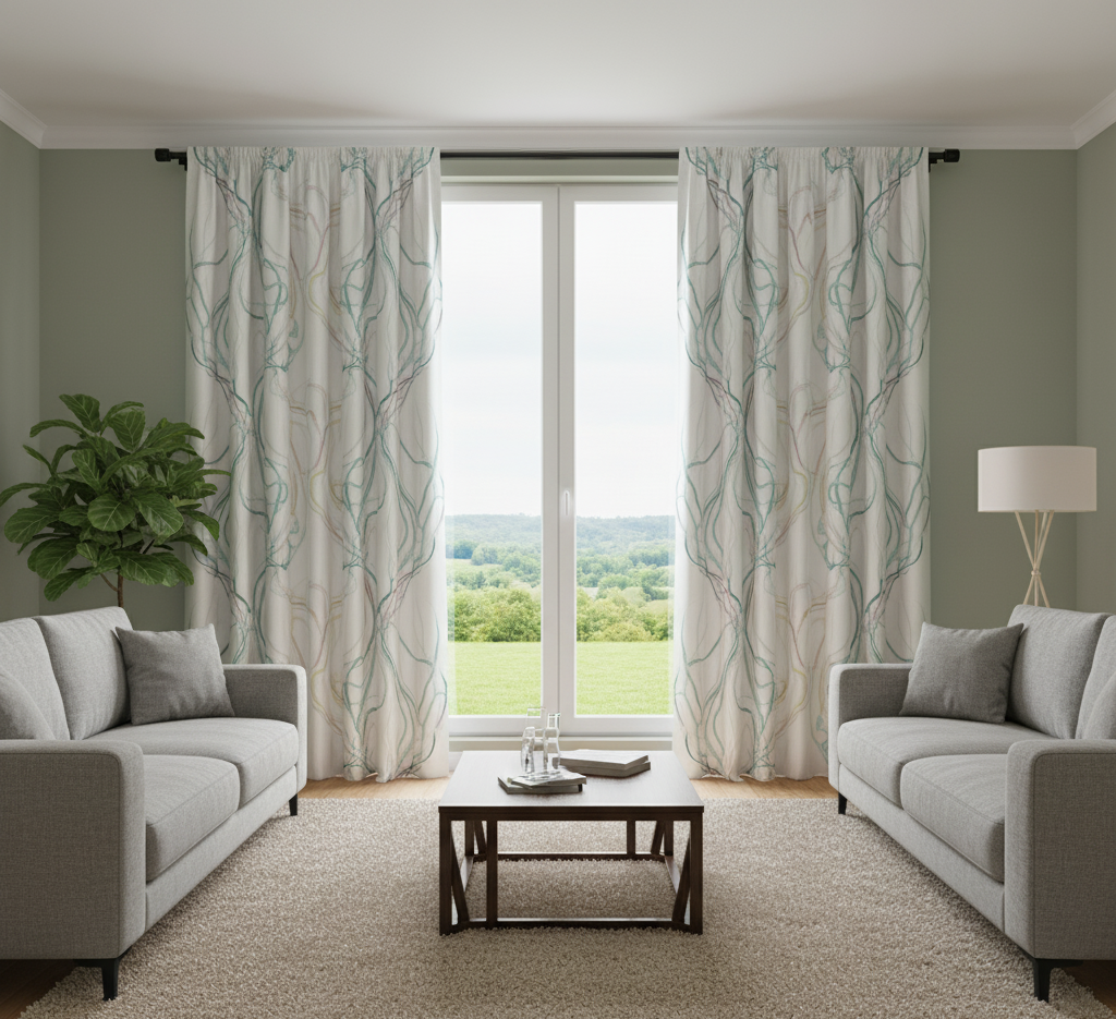 Light filtering curtains hanging by a window