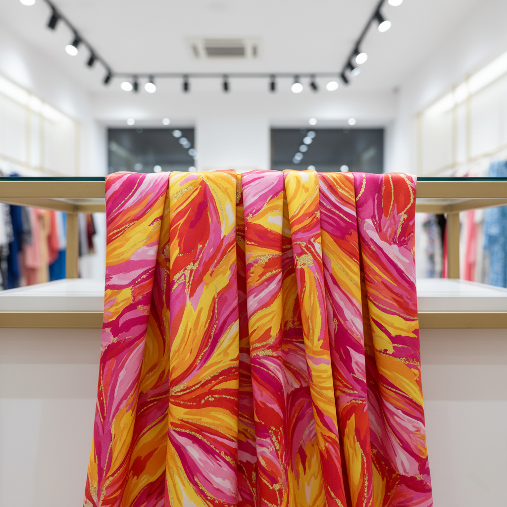 Colorful folded clothing fabrics with distinct patterns